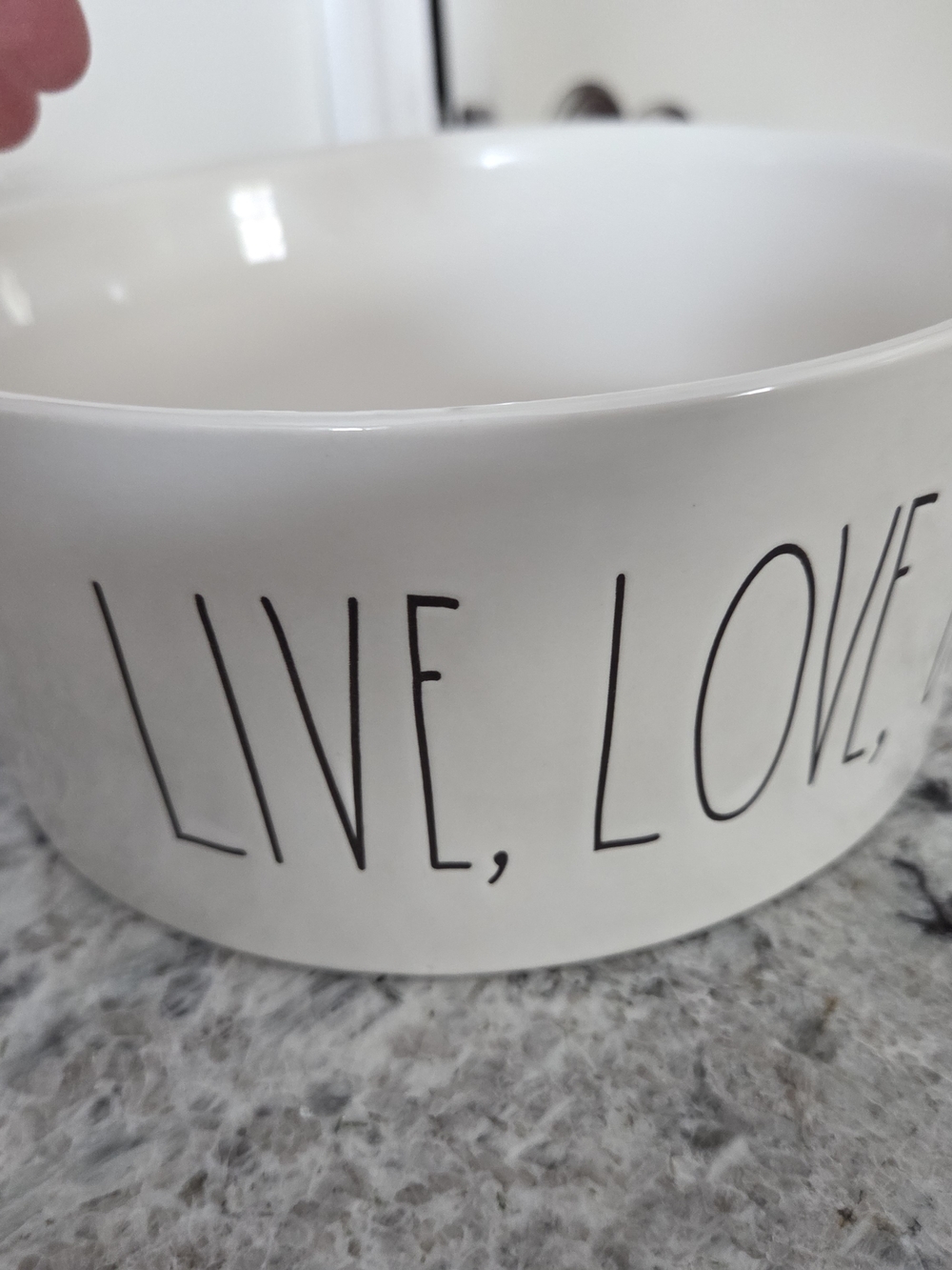 Rae Dunn White Ceramic Pet Bowl with 'Live, Love, Bark'